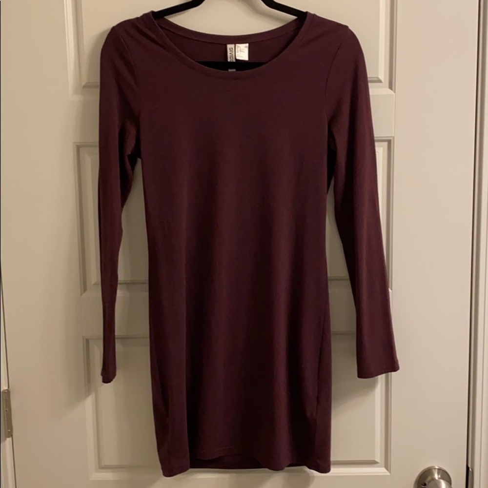 H&M Plum Long-sleeve Cotton Dress